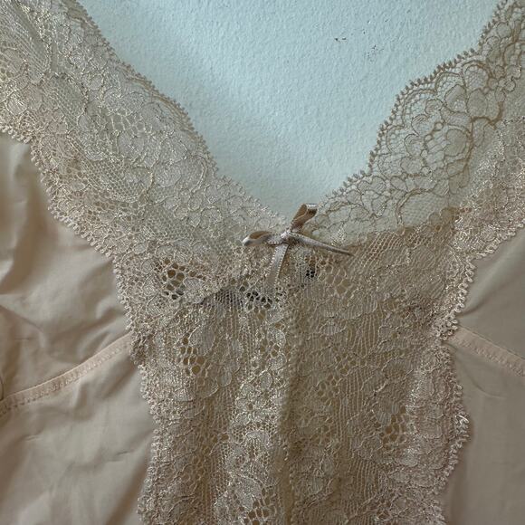 Lg Victorias Secret Slip Dress Pink Gold Lace Satin Bow Y2K Coquette Romantic - Picture 9 of 9